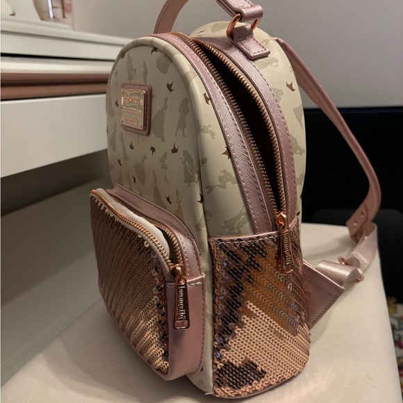 NWOT Disney Ultimate Princess All Over Print Sequin Loungefly Mini Backpack - Picture 3 of 6